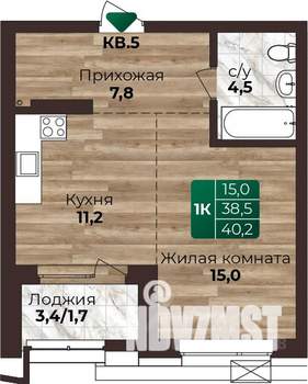 1-к квартира, строящийся дом, 40м2, 9/22 этаж
