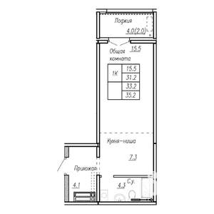 1-к квартира, строящийся дом, 33м2, 15/17 этаж