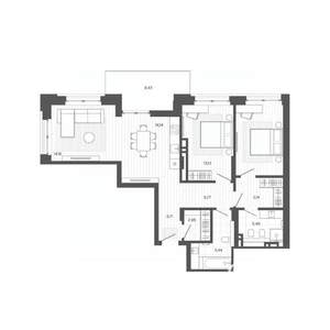 2-к квартира, строящийся дом, 92м2, 6/9 этаж