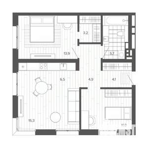 3-к квартира, строящийся дом, 66м2, 2/9 этаж