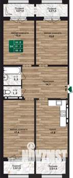 3-к квартира, строящийся дом, 89м2, 18/24 этаж