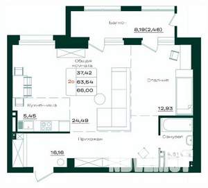 2-к квартира, строящийся дом, 66м2, 4/18 этаж