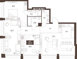 3-к квартира, строящийся дом, 117м2, 13/16 этаж