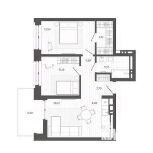 3-к квартира, строящийся дом, 66м2, 4/9 этаж