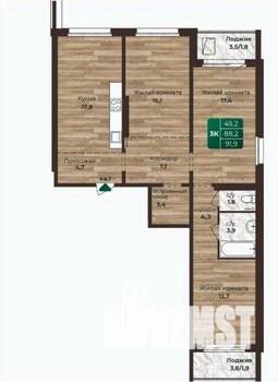 3-к квартира, вторичка, 92м2, 19/24 этаж