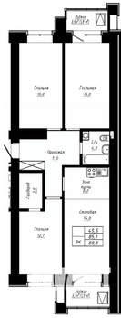 3-к квартира, вторичка, 89м2, 14/16 этаж