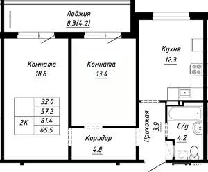 2-к квартира, строящийся дом, 61м2, 3/10 этаж