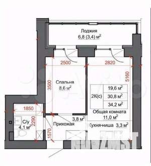 2-к квартира, вторичка, 34м2, 4/17 этаж