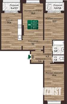 3-к квартира, строящийся дом, 87м2, 16/24 этаж
