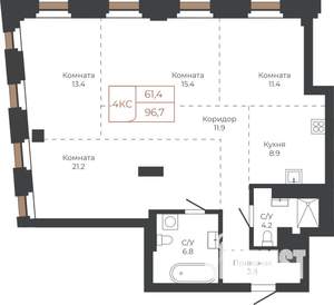 4-к квартира, вторичка, 96м2, 24/27 этаж
