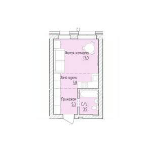 1-к квартира, строящийся дом, 28м2, 2/8 этаж