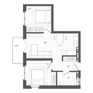 3-к квартира, вторичка, 55м2, 7/9 этаж