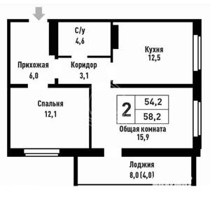 2-к квартира, сданный дом, 58м2, 16/16 этаж