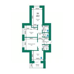 3-к квартира, строящийся дом, 68м2, 6/10 этаж