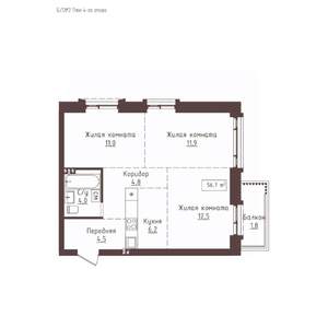 3-к квартира, вторичка, 57м2, 4/23 этаж