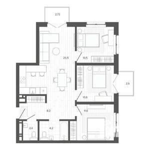 4-к квартира, строящийся дом, 78м2, 3/9 этаж