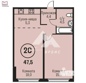 2-к квартира, сданный дом, 48м2, 22/22 этаж