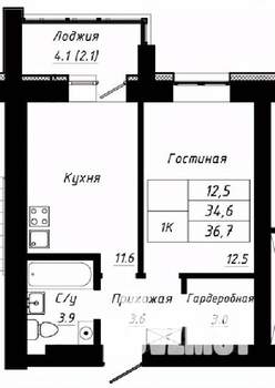 1-к квартира, строящийся дом, 37м2, 2/10 этаж