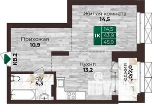 1-к квартира, строящийся дом, 46м2, 2/22 этаж