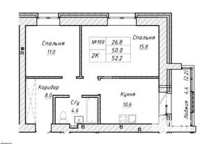 2-к квартира, вторичка, 52м2, 1/10 этаж