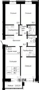 4-к квартира, строящийся дом, 100м2, 10/10 этаж