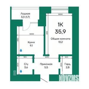 1-к квартира, строящийся дом, 36м2, 10/10 этаж