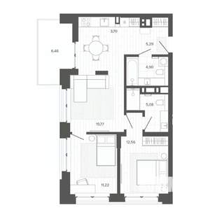 3-к квартира, строящийся дом, 69м2, 7/9 этаж