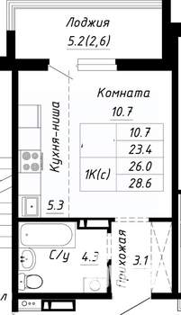 1-к квартира, вторичка, 26м2, 8/10 этаж