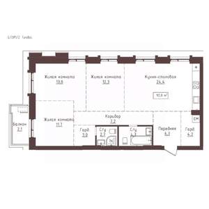 3-к квартира, строящийся дом, 92м2, 6/23 этаж