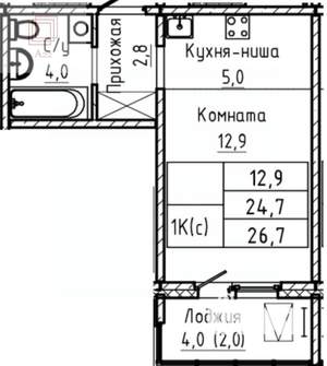 Студия квартира, вторичка, 27м2, 16/17 этаж
