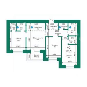 4-к квартира, строящийся дом, 76м2, 6/10 этаж