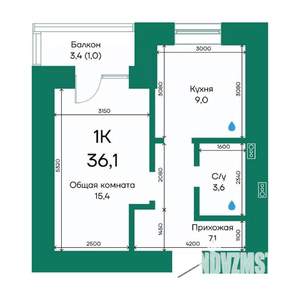 1-к квартира, строящийся дом, 36м2, 6/10 этаж