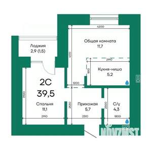 2-к квартира, строящийся дом, 40м2, 10/10 этаж