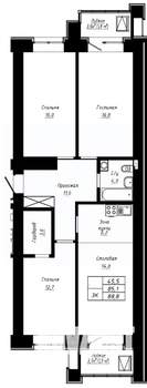 3-к квартира, строящийся дом, 89м2, 12/16 этаж
