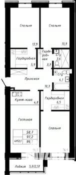 4-к квартира, строящийся дом, 100м2, 5/10 этаж