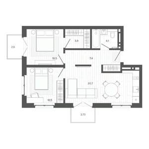 3-к квартира, строящийся дом, 62м2, 5/9 этаж