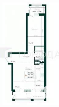 2-к квартира, вторичка, 65м2, 17/19 этаж