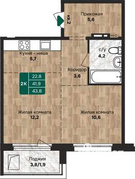 2-к квартира, вторичка, 44м2, 4/12 этаж