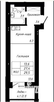 Студия квартира, вторичка, 30м2, 10/10 этаж