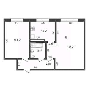 2-к квартира, вторичка, 42м2, 4/5 этаж