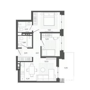 3-к квартира, строящийся дом, 60м2, 3/9 этаж