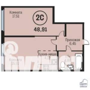 2-к квартира, строящийся дом, 49м2, 19/23 этаж