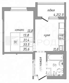 1-к квартира, вторичка, 36м2, 3/18 этаж