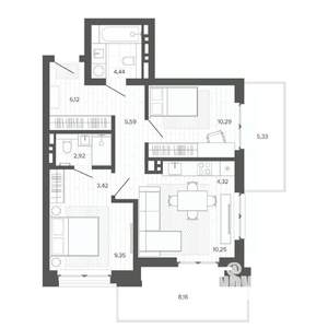 3-к квартира, строящийся дом, 70м2, 3/9 этаж