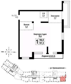 1-к квартира, вторичка, 97м2, 23/23 этаж
