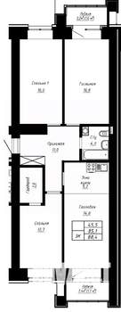 3-к квартира, вторичка, 88м2, 3/16 этаж