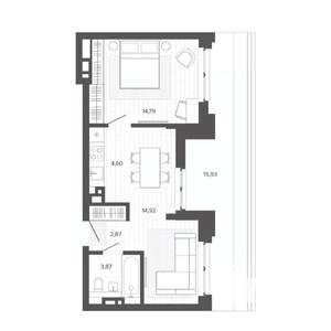 2-к квартира, строящийся дом, 57м2, 8/9 этаж