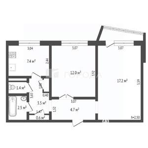 2-к квартира, вторичка, 50м2, 9/9 этаж