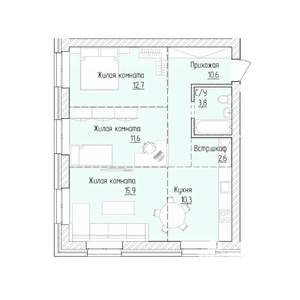 3-к квартира, строящийся дом, 68м2, 2/8 этаж