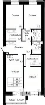 4-к квартира, вторичка, 100м2, 3/10 этаж